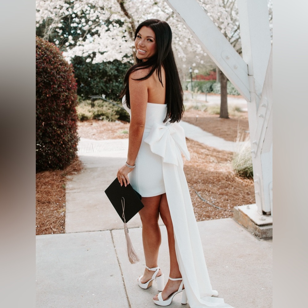 White Strapless Dress with Removal Bow